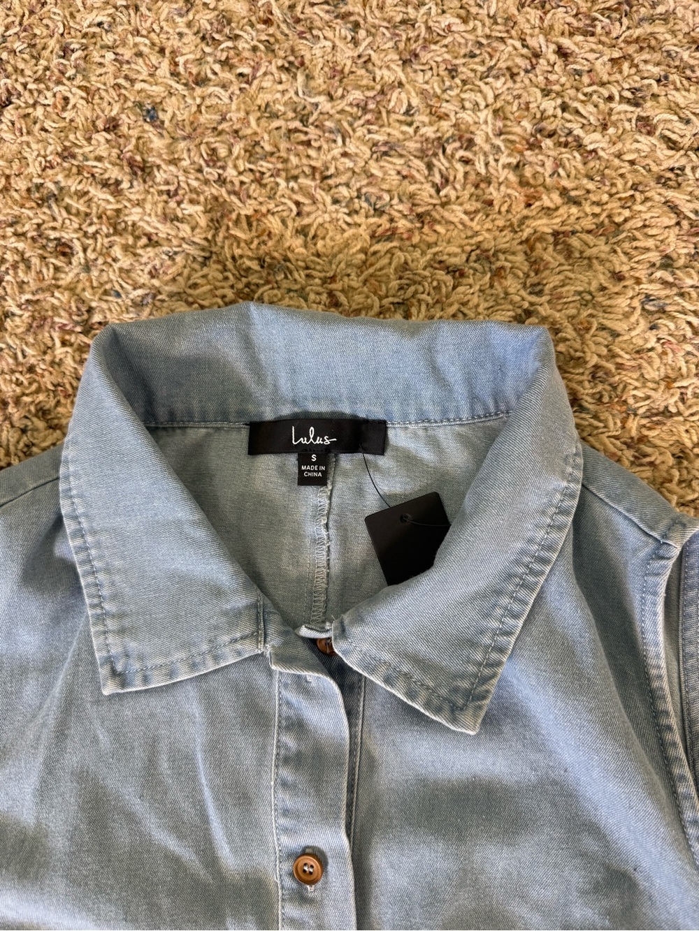Lulus light blue denim mini dress Enchanting Cutie Chambray size small - Picture 3 of 10